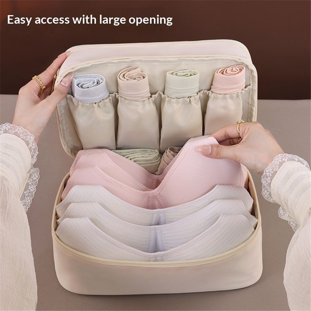 Portable Underwear Bra Storage Bag Travel Organizers Multi-Layer Toiletry Packing Cube,Multiple Layers Pack Cube Toiletry Bag（beige,oniy bag）