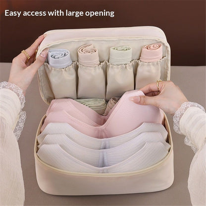 Portable Underwear Bra Storage Bag Travel Organizers Multi-Layer Toiletry Packing Cube,Multiple Layers Pack Cube Toiletry Bag（beige,oniy bag）