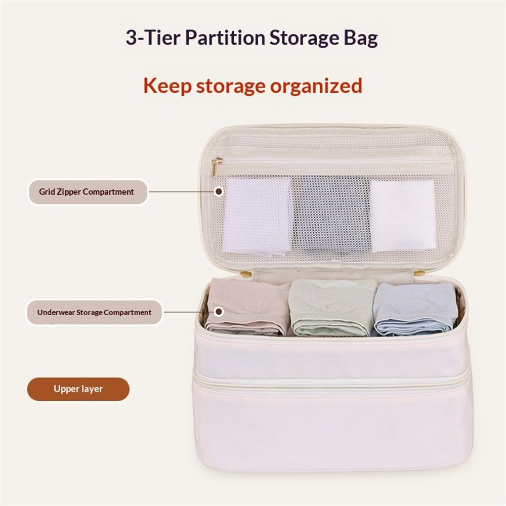 Portable Underwear Bra Storage Bag Travel Organizers Multi-Layer Toiletry Packing Cube,Multiple Layers Pack Cube Toiletry Bag（beige,oniy bag）