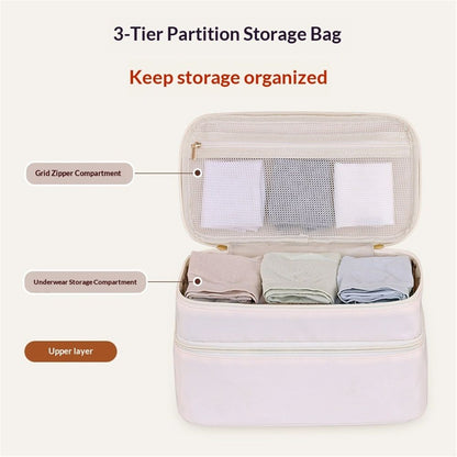 Portable Underwear Bra Storage Bag Travel Organizers Multi-Layer Toiletry Packing Cube,Multiple Layers Pack Cube Toiletry Bag（beige,oniy bag）