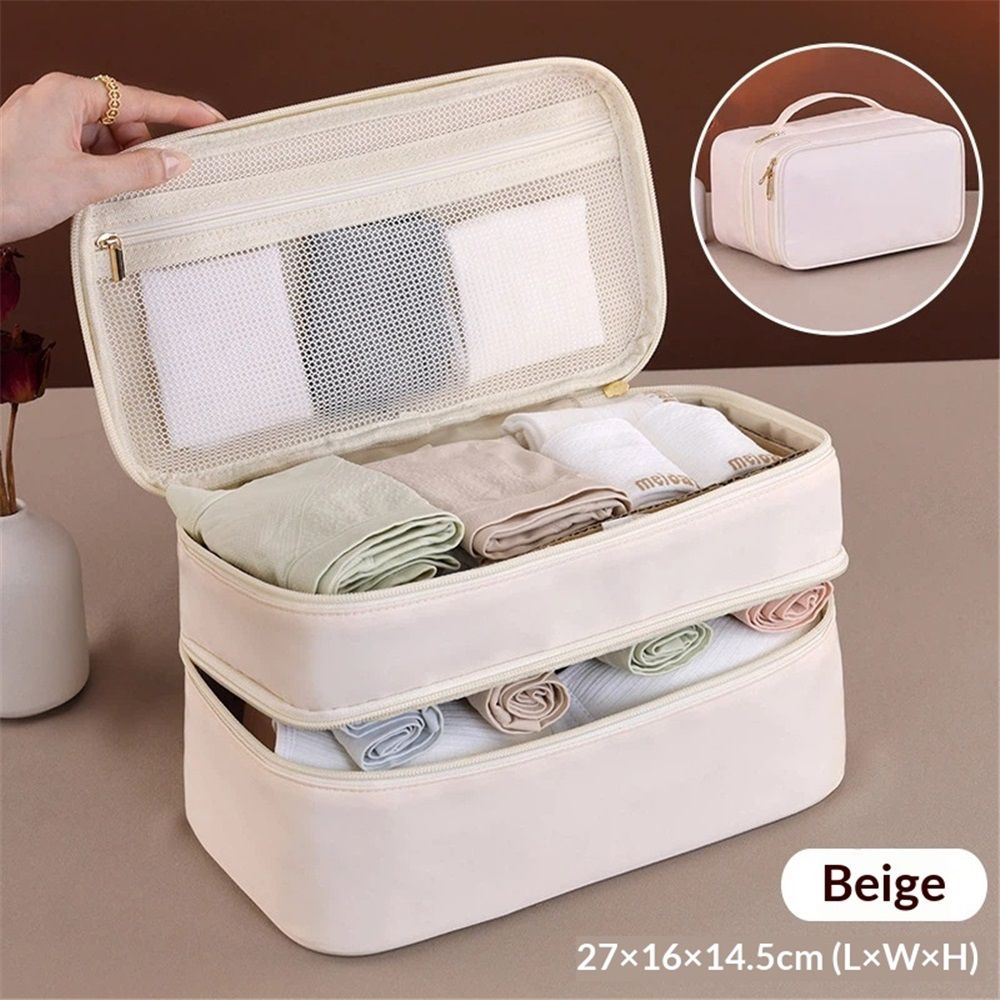 Portable Underwear Bra Storage Bag Travel Organizers Multi-Layer Toiletry Packing Cube,Multiple Layers Pack Cube Toiletry Bag（beige,oniy bag）