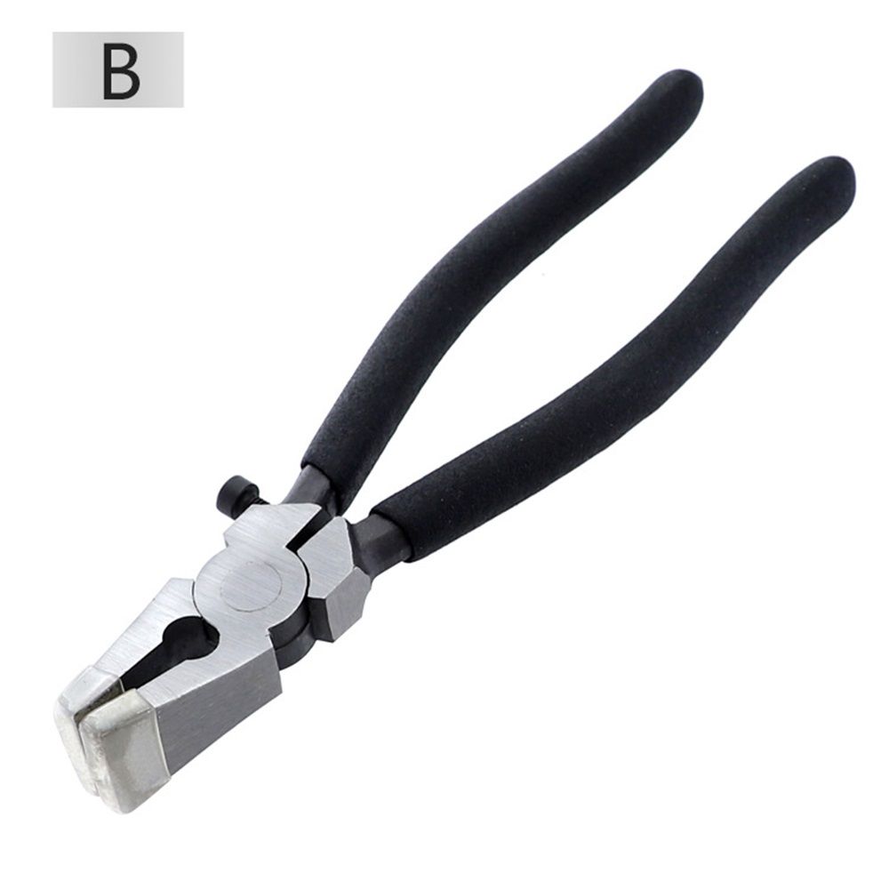 Glass Running Pliers With Curved Jaws - Professional Glass Breaking Tool for Stained Work, Key Fob Hardware Install, Mosaics - Black With 2 of Rubber Tips 8-Inch