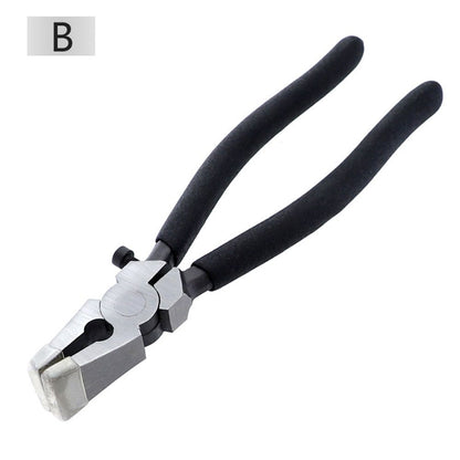 Glass Running Pliers With Curved Jaws - Professional Glass Breaking Tool for Stained Work, Key Fob Hardware Install, Mosaics - Black With 2 of Rubber Tips 8-Inch