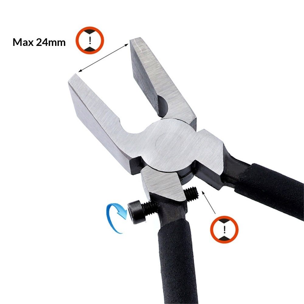 Glass Running Pliers With Curved Jaws - Professional Glass Breaking Tool for Stained Work, Key Fob Hardware Install, Mosaics - Black With 2 of Rubber Tips 8-Inch