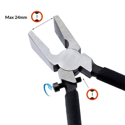 Glass Running Pliers With Curved Jaws - Professional Glass Breaking Tool for Stained Work, Key Fob Hardware Install, Mosaics - Black With 2 of Rubber Tips 8-Inch