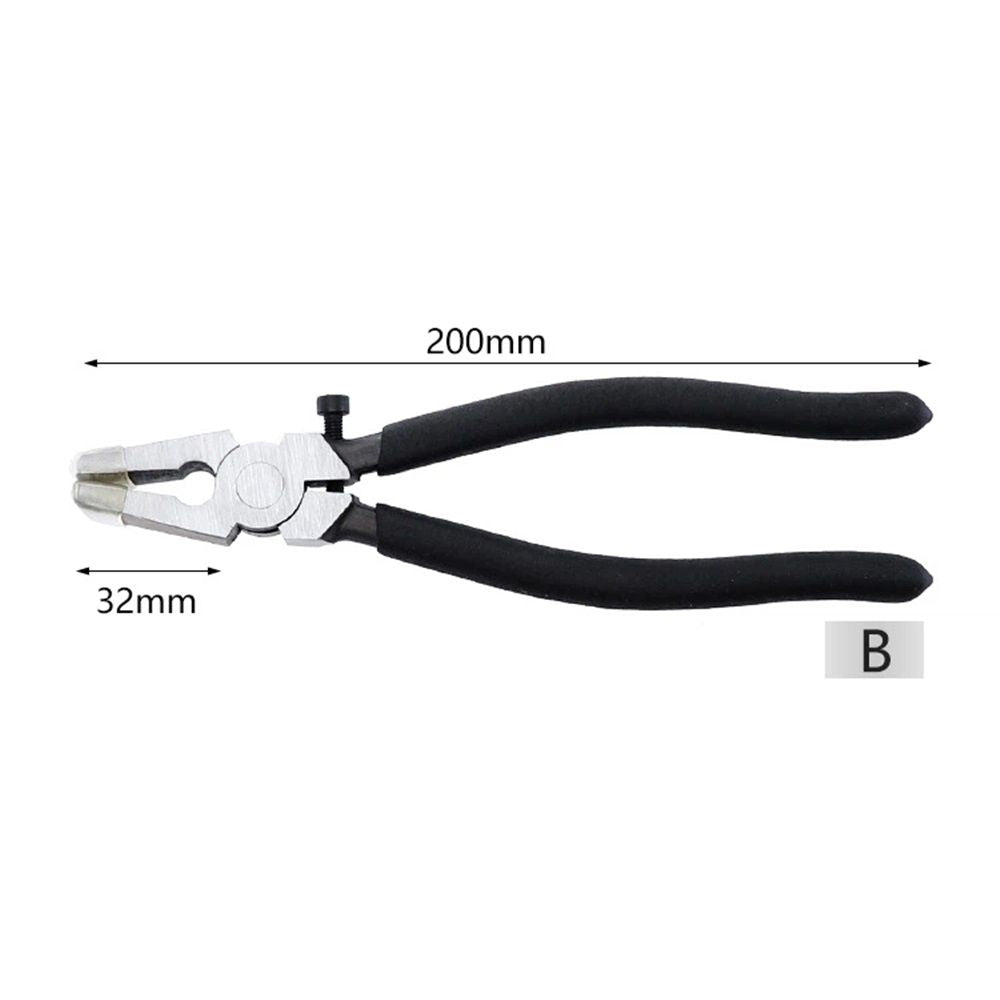 Glass Running Pliers With Curved Jaws - Professional Glass Breaking Tool for Stained Work, Key Fob Hardware Install, Mosaics - Black With 2 of Rubber Tips 8-Inch