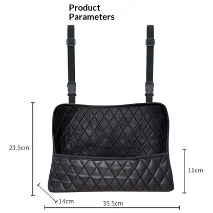 Car Net Pocket Handbag Holder Between Seats, Luxury Quilted Purse Car Organizer With 2 Extra Pockets For Storage, Black
