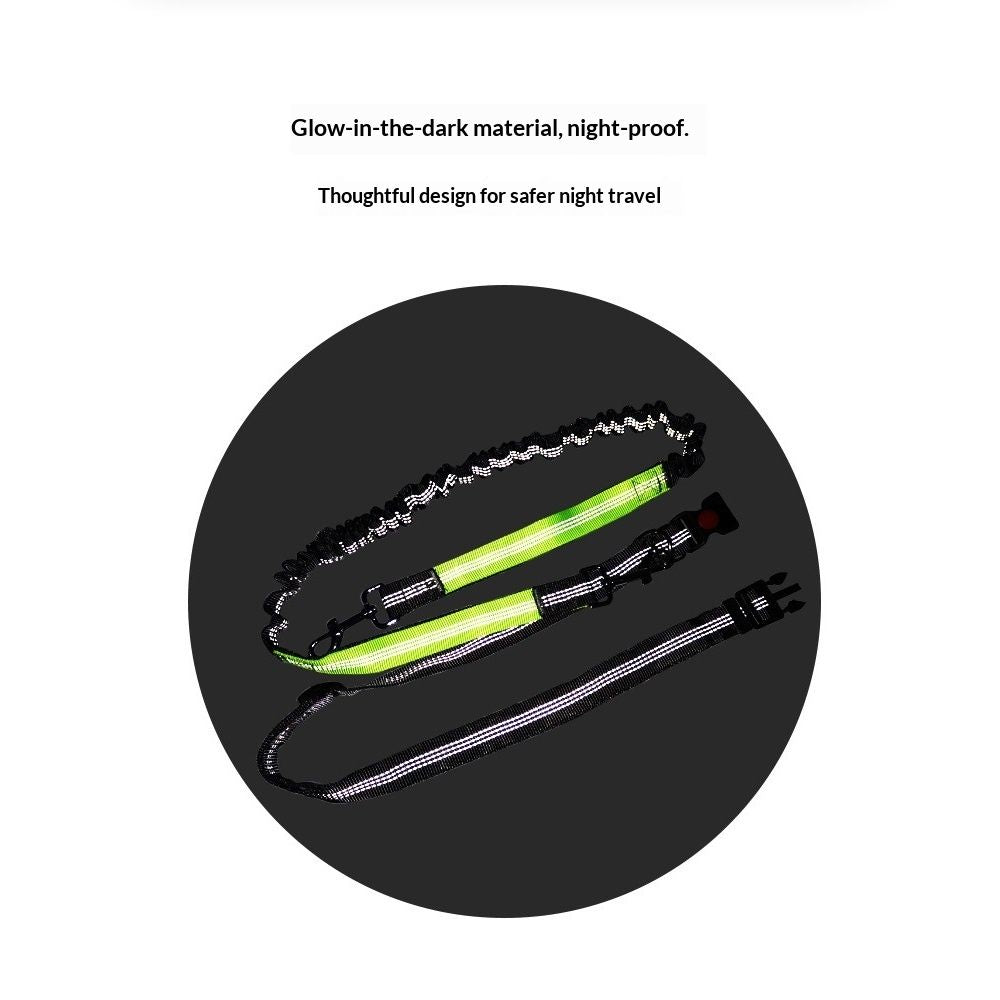 Hands-Free Waist Leash for Dog Walking, Running and Hiking, Adjustable Belt with Double Handle, Reflective Bungee Design for Large & Medium Dogs (Green 2.5cm *70-120cm)