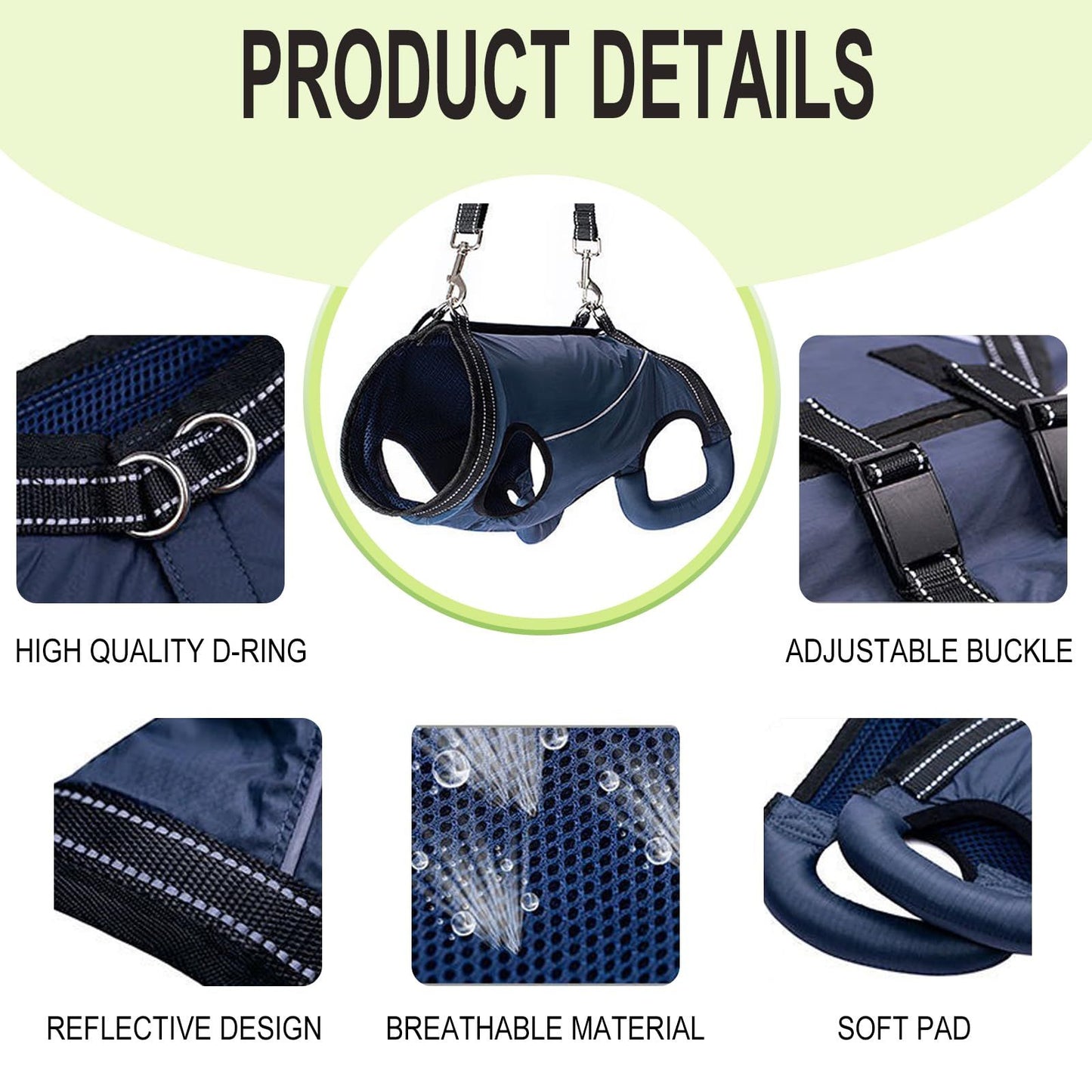Back Legs with Handles,Adjustable Dog Lift Sling Carrier for Senior, Disabled, Joint Injuries, Arthritis, Loss of Stability Dogs（Navy blue M）
