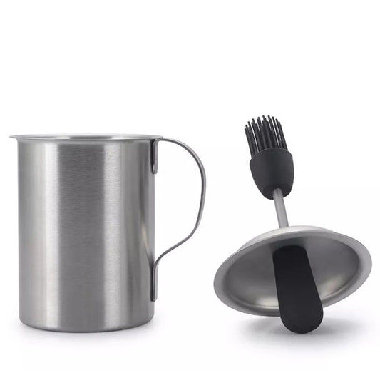 Stainless steel oil pot brush integrated oil pot silicone oil brush bottle barbecue oil pot with brush, used for cooking and grilling