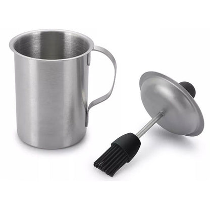 Stainless steel oil pot brush integrated oil pot silicone oil brush bottle barbecue oil pot with brush, used for cooking and grilling
