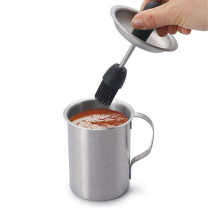 Stainless steel oil pot brush integrated oil pot silicone oil brush bottle barbecue oil pot with brush, used for cooking and grilling