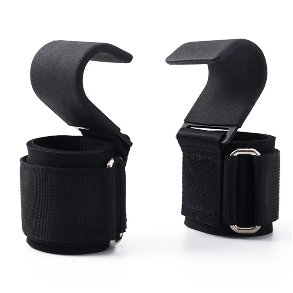 SPORTIC Weight Lifting Hooks (Pair) - Heavy Duty Lifting Wrist Straps, Hand Grip Support for Deadlifts, Pull Ups, Shrugs, Weightlifting Hooks Gym Gloves for Men and Women（Metal assist plate）