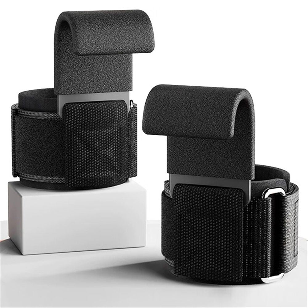 SPORTIC Weight Lifting Hooks (Pair) - Heavy Duty Lifting Wrist Straps, Hand Grip Support for Deadlifts, Pull Ups, Shrugs, Weightlifting Hooks Gym Gloves for Men and Women（Metal assist plate）