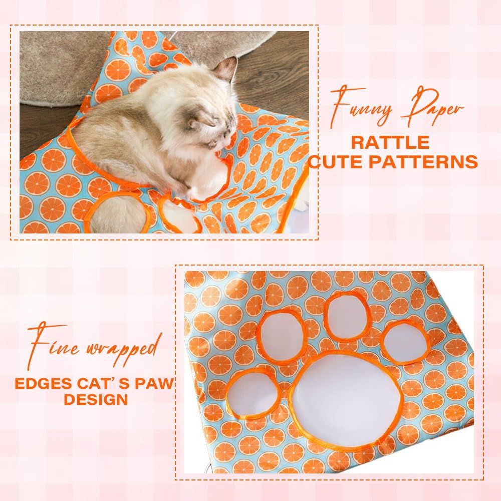 2pcs Cat Tunnel Bag for Indoor Cats, Foldable Pet Tunnel Crinkle Sack Bag with a Little Mouse &  Toy Ball, Portable Crinkle Paper Interactive Hide and Seek Cat Toys (Orange)