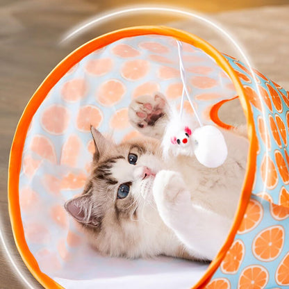 2pcs Cat Tunnel Bag for Indoor Cats, Foldable Pet Tunnel Crinkle Sack Bag with a Little Mouse &  Toy Ball, Portable Crinkle Paper Interactive Hide and Seek Cat Toys (Orange)
