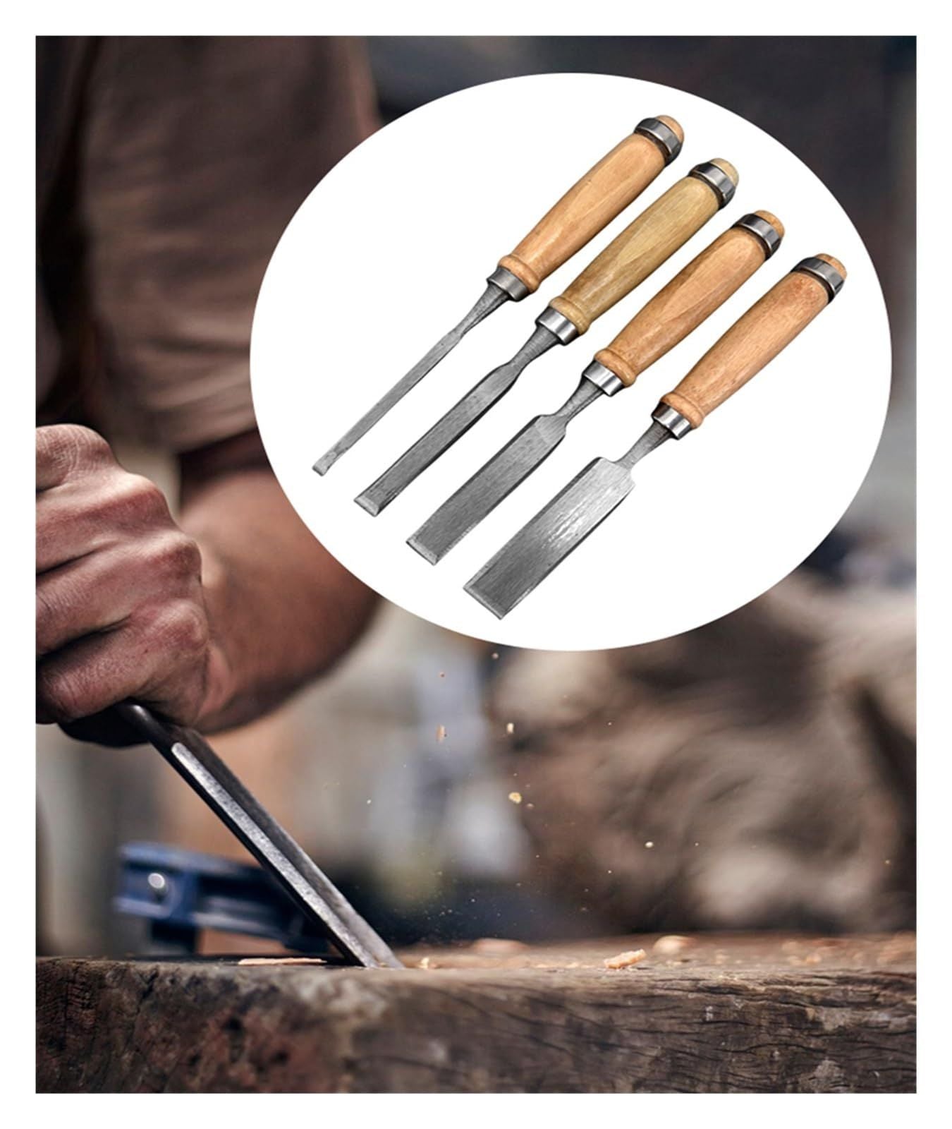 Carbon Steel Carving  Semicircle Wood Chisel Set DIY Woodworking Handle Carpentry Tools Pack of 4（50 carbon steel 4PC）