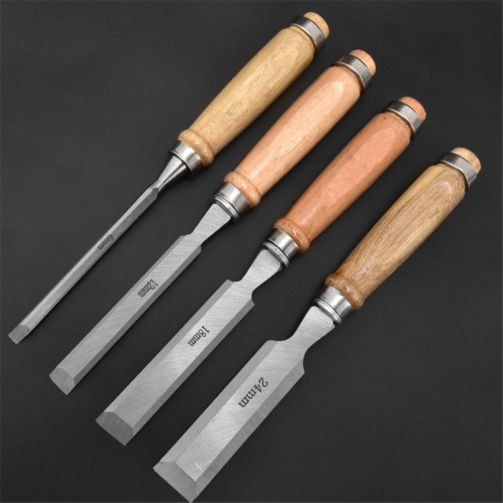 Carbon Steel Carving  Semicircle Wood Chisel Set DIY Woodworking Handle Carpentry Tools Pack of 4（50 carbon steel 4PC）