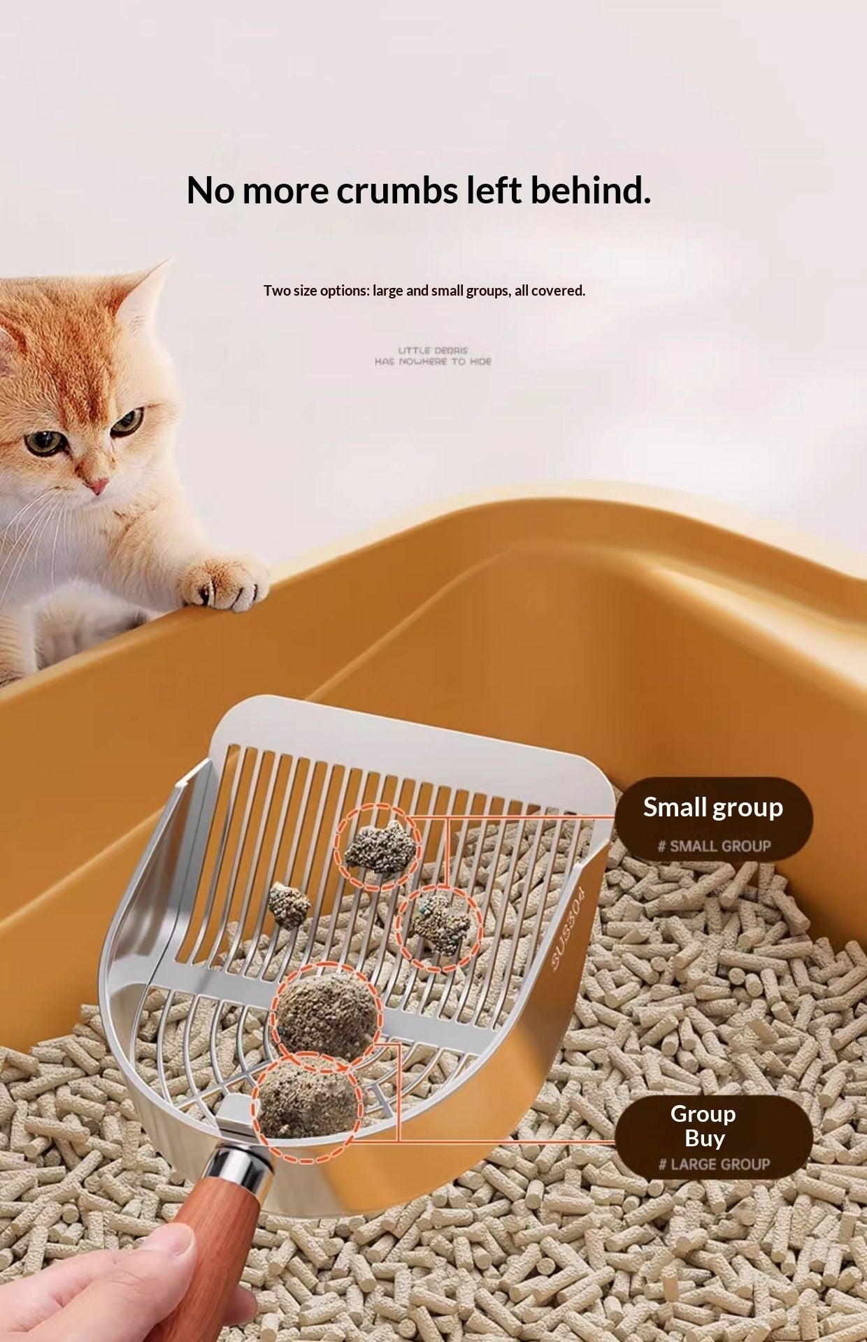 Stainless Steel Metal Cat Litter Scoop - Durable, Anti-Break Handle  for Cat Litter Box Strip Holes Easy Cleaning（Original color ）Long shovel