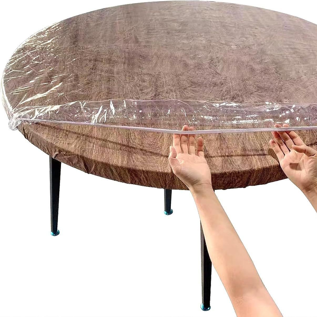 Clear Round Fitted Vinyl Tablecloth for  Diameter Tables - Heavy Duty Elasticized Table Cover Elastic Edged Plastic Table Cloth Protector（76*243CM）
