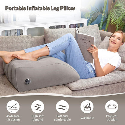 Inflatable Leg Elevation Pillow, Wedge Pillow for Sleeping, Portable Wedge Pillow, Improve Circulataion and Reduce Swelling, for Sleeping, Recovery, Pregnant (Grey+Grey storage bag)