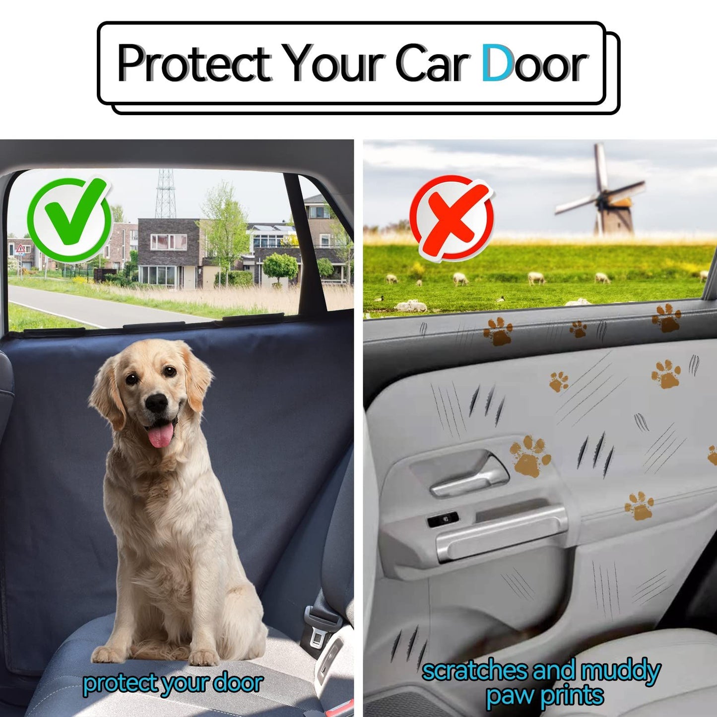 2 Pack Extra Big & Thick Anti Pet Scratching Waterproof Vehicle Door Covers Guard Truck Interior Panel Safe SUV Universal  Black