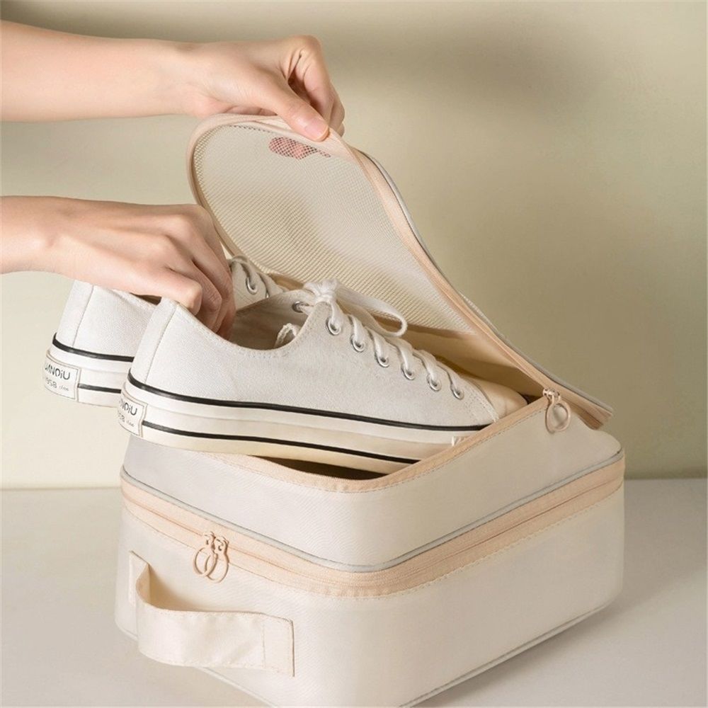 Shoe Bag Holds 3 Pair of Shoes for Travel and Daily Use Storage Pouch, for Flying Shoe Organizer Shoe Storage Bag for Travel Light Beige(oniy bag)