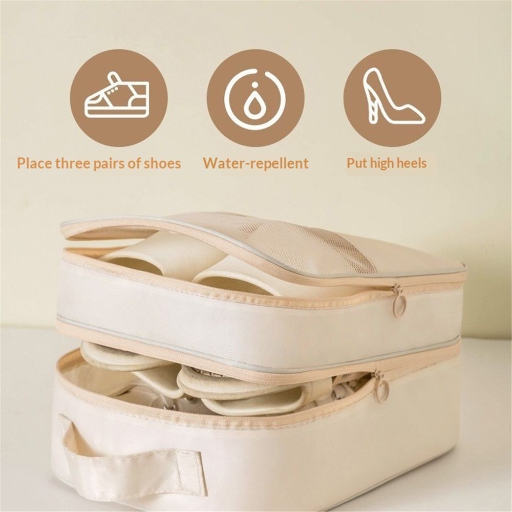 Shoe Bag Holds 3 Pair of Shoes for Travel and Daily Use Storage Pouch, for Flying Shoe Organizer Shoe Storage Bag for Travel Light Beige(oniy bag)