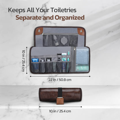 Toiletry Bag for Men, Travel Essentials Travel Toiletry Bag, Water-Resistant Compact Bathroom Roll Organizer for Hygiene, Shaving kit, Gifts for men (Chic Brown(PU Leather),oniy bag)