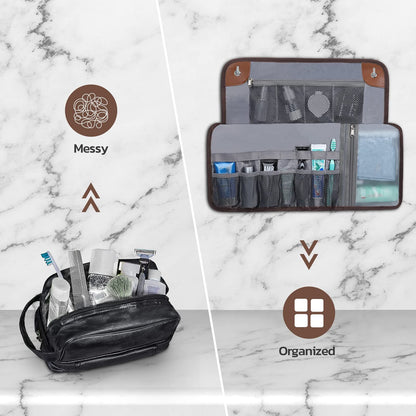 Toiletry Bag for Men, Travel Essentials Travel Toiletry Bag, Water-Resistant Compact Bathroom Roll Organizer for Hygiene, Shaving kit, Gifts for men (Chic Brown(PU Leather),oniy bag)