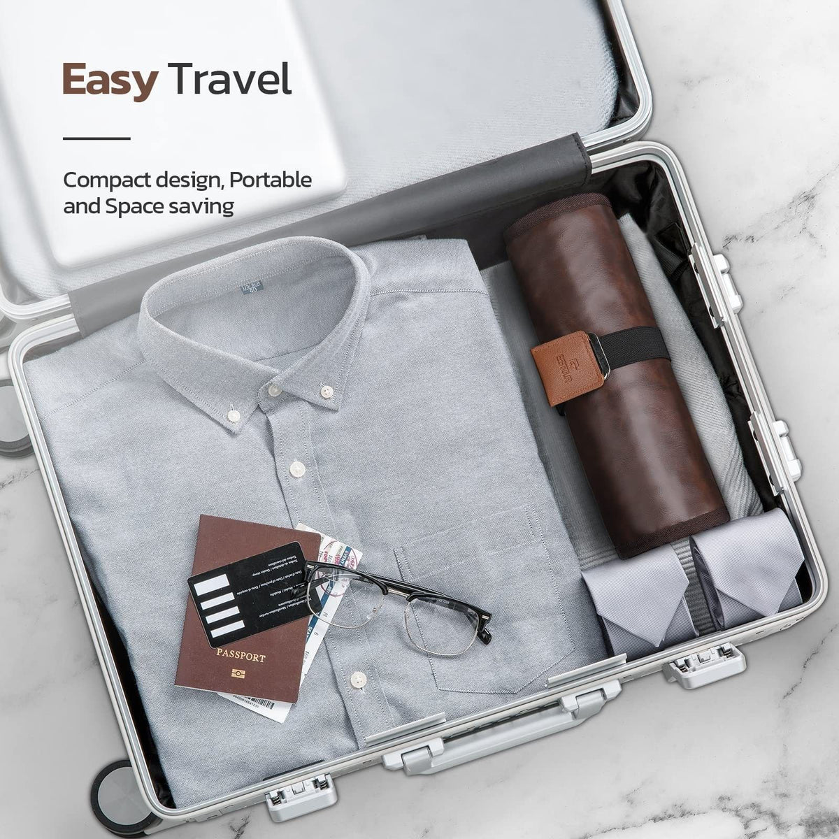 Toiletry Bag for Men, Travel Essentials Travel Toiletry Bag, Water-Resistant Compact Bathroom Roll Organizer for Hygiene, Shaving kit, Gifts for men (Chic Brown(PU Leather),oniy bag)