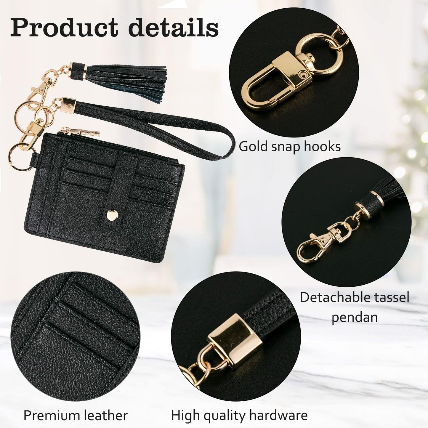 2 pack Small Wristlet Wallets for Women Credit Card Holder Wallet Keychain Wristlet Wallet Credit Card Wallets for Women (Black)