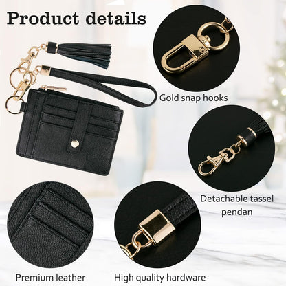 2 pack Small Wristlet Wallets for Women Credit Card Holder Wallet Keychain Wristlet Wallet Credit Card Wallets for Women (Black)
