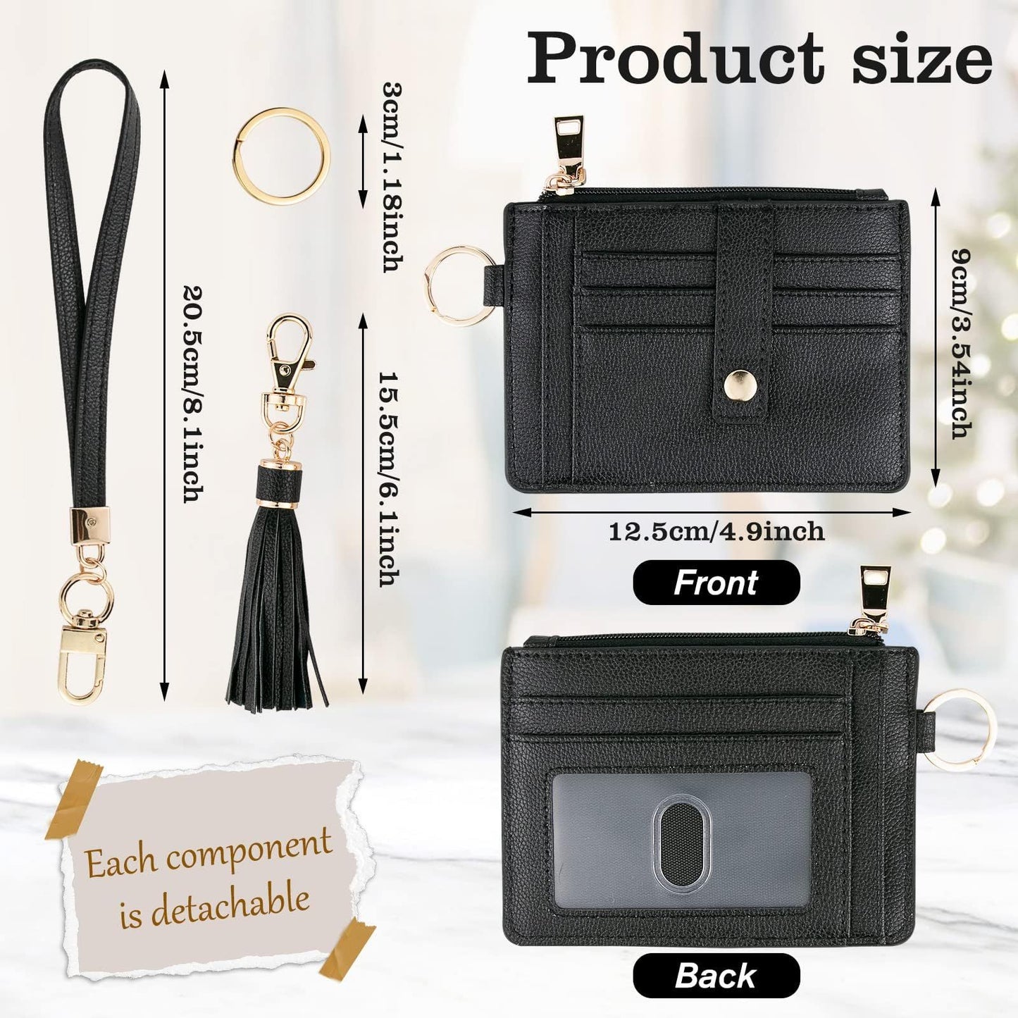 2 pack Small Wristlet Wallets for Women Credit Card Holder Wallet Keychain Wristlet Wallet Credit Card Wallets for Women (Black)