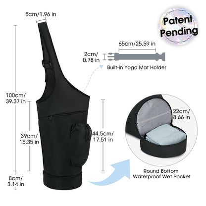 Yoga Mat Bag, Large Opening Long Tote Yoga Mat Carrier Holder Bag with Waterproof Wet Pocket and Drawstring Water Bottle Pocket, Adjustable Shoulder Strap Storage Bag（oniy bag）