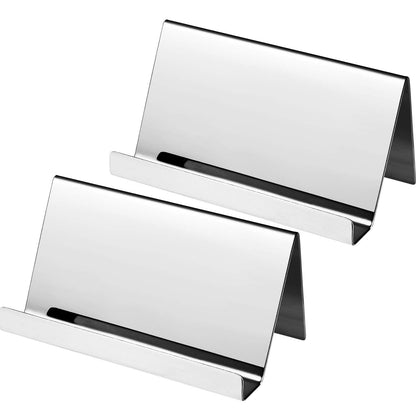 4 Pack Stainless Steel Business Cards Holders Desktop Credit Name Card Display Organizer for Business Mental Name Case Rack for Office Home Daily Use(Silver)