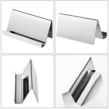 4 Pack Stainless Steel Business Cards Holders Desktop Credit Name Card Display Organizer for Business Mental Name Case Rack for Office Home Daily Use(Silver)