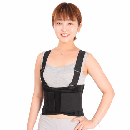 Care Back Brace for Work with Suspenders - Back Support Belt - Adjustable, Light, Breathable - Posture (Black, Size XL)