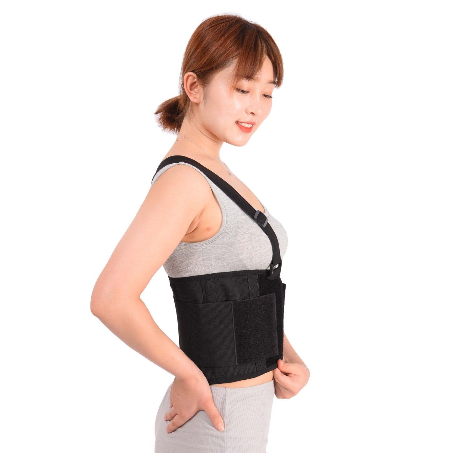 Care Back Brace for Work with Suspenders - Back Support Belt - Adjustable, Light, Breathable - Posture (Black, Size XL)