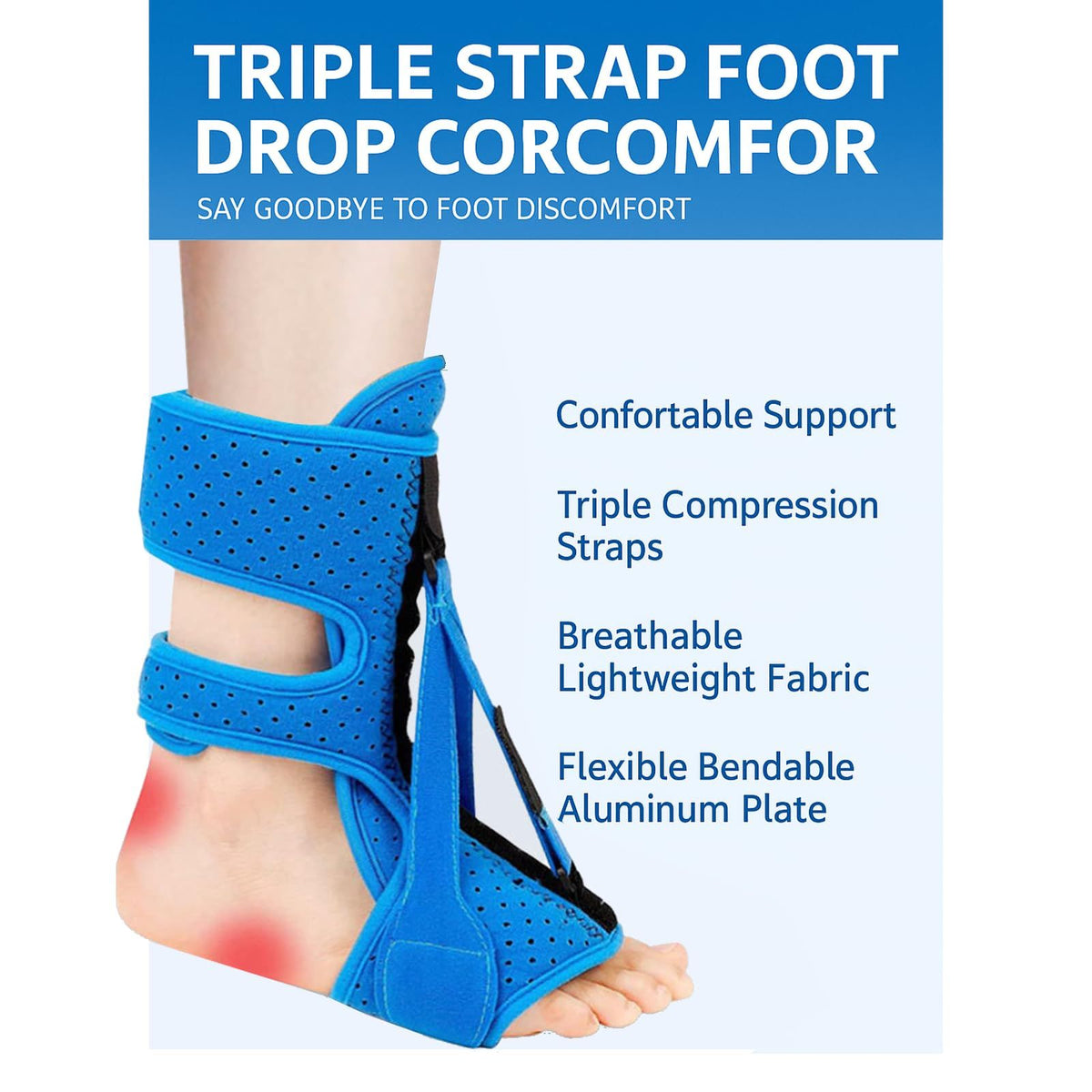 1 pcs Adjustable Night Splint for Plantar Fasciitis Relief – Foot Brace for Heel Pain, Achilles Tendinitis, and Planter Facetious – Comfortable Night Support for Women and Men (Blue)