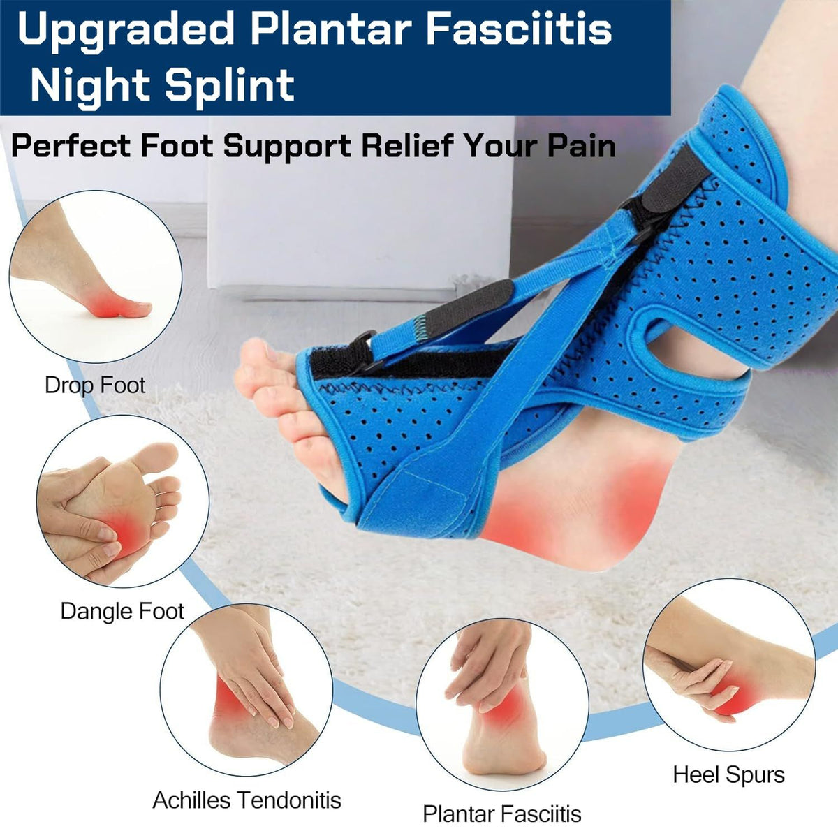 1 pcs Adjustable Night Splint for Plantar Fasciitis Relief – Foot Brace for Heel Pain, Achilles Tendinitis, and Planter Facetious – Comfortable Night Support for Women and Men (Blue)