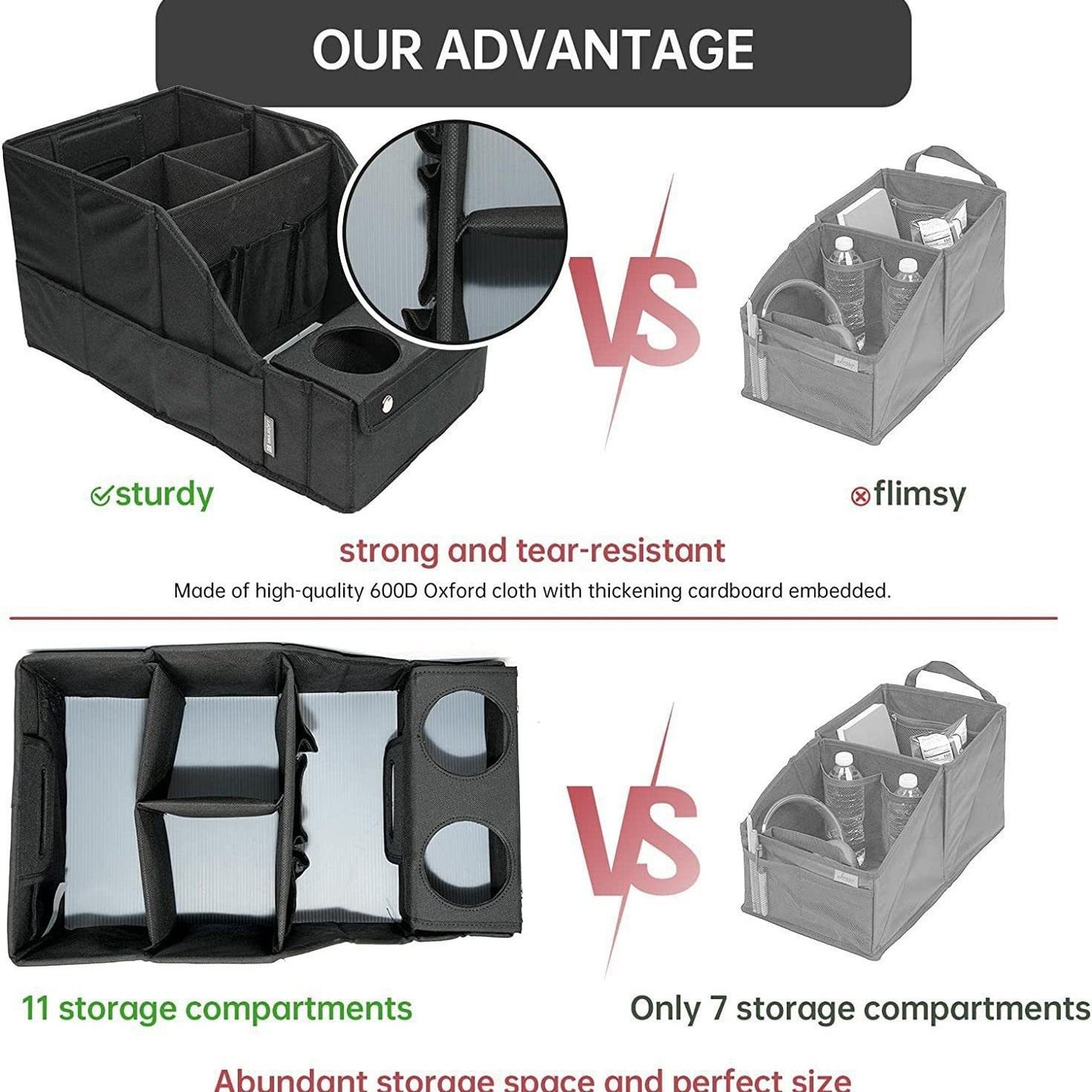 Car Seat Organizer- Backseat Car Organizer with 11 Storages Compartments and 2 Cup Holders, Organizers and Storage, Front Seat for Travel Kids,Black