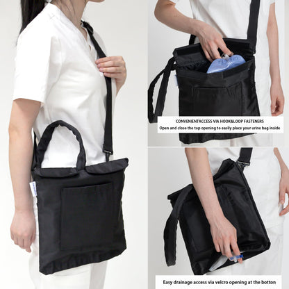 Urine Drainage Bag Holder with Update Catheter Pipe Cover and Adjustable Shoulder Straps, Catheter Bag Covers Front and Back with Catheter Bags - Crossbody or Hangs (Black，noiy bag)