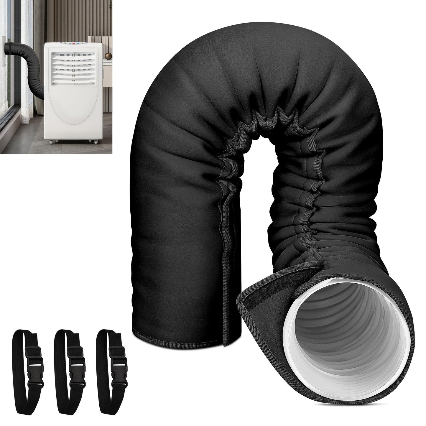 Portable AC Hose Insulation Sleeve, Portable Air Conditioners Insulated Hose Cover Wrap, Fit 5" & 5.9" Diameter Exhaust Hose, Easy Installation with 3*Adjustable Buckle Straps, Black
