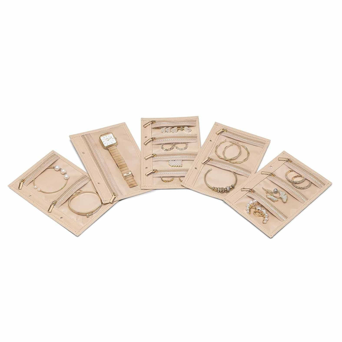 Travel Jewelry Organizer Case,Jewelry Storage Book Ring Binder with Clear Zipper Jewelry Pouches Bags for Rings, Necklace, Earrings-Cream White（oniy bag）