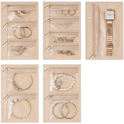 Travel Jewelry Organizer Case,Jewelry Storage Book Ring Binder with Clear Zipper Jewelry Pouches Bags for Rings, Necklace, Earrings-Cream White（oniy bag）