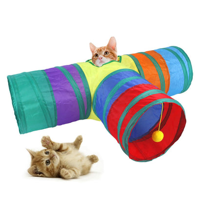 Rainbow Cats Tunnels with Interactive Ball Indoors Kitty Play Tunnel for Indoor Outdoor, Cat Tunnel Large Cat Toy Kitten Kitty Rabbt (3 Way)