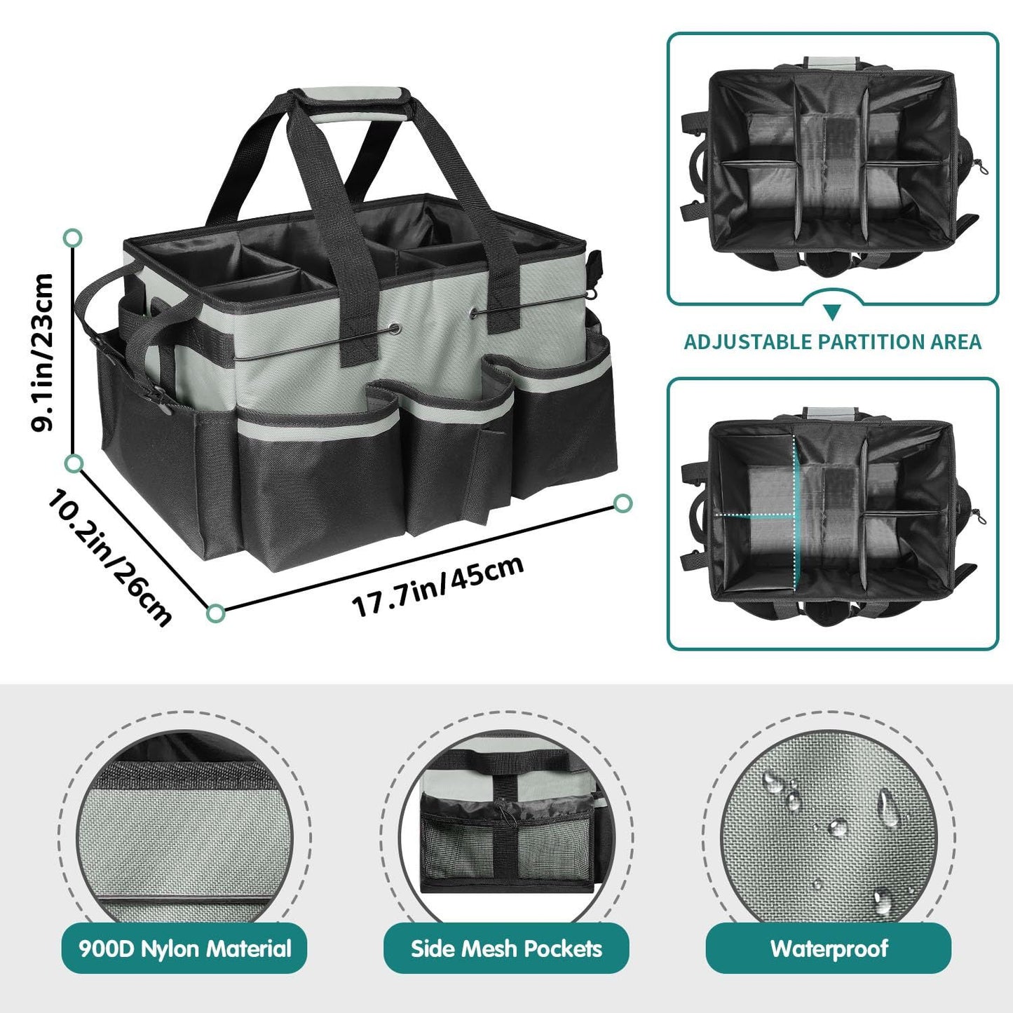 Wearable Cleaning Caddy, Cleaning Caddy Supplies Organizer with Handle & Shoulder Straps for Housekeepers, Under Sink & Car Cleaning Tool Organizers Bag with 4 Foldable Divider (MediumGrey)