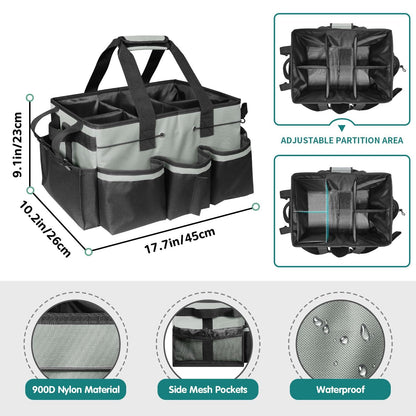 Wearable Cleaning Caddy, Cleaning Caddy Supplies Organizer with Handle & Shoulder Straps for Housekeepers, Under Sink & Car Cleaning Tool Organizers Bag with 4 Foldable Divider (MediumGrey)