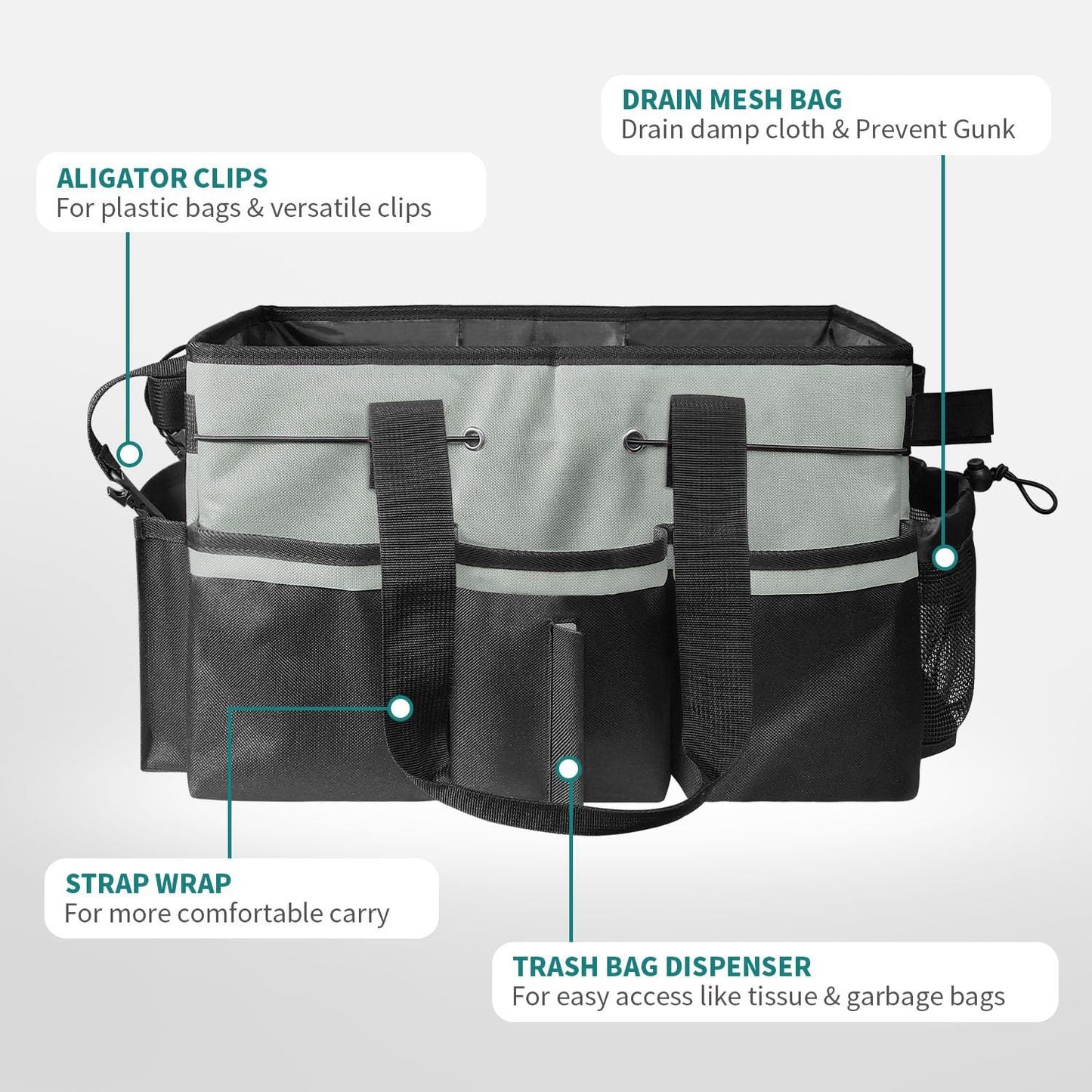 Wearable Cleaning Caddy, Cleaning Caddy Supplies Organizer with Handle & Shoulder Straps for Housekeepers, Under Sink & Car Cleaning Tool Organizers Bag with 4 Foldable Divider (MediumGrey)